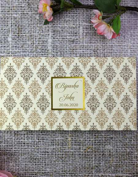 Vintage Damask Patterned cream and brown Bespoke Invitation - ABC 754