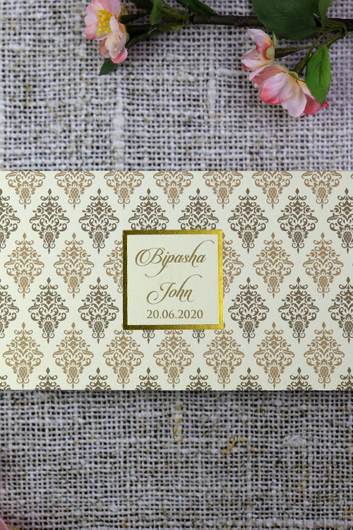 Load image into Gallery viewer, Vintage Damask Patterned cream and brown Bespoke Invitation - ABC 754
