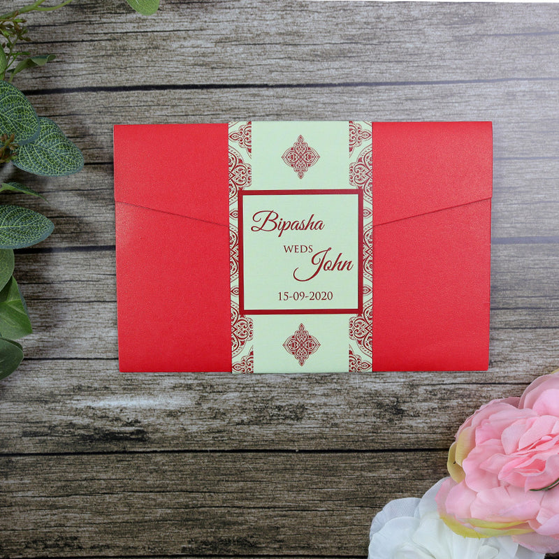 Crimson Damask Pocket Fold Invitation ABC 886