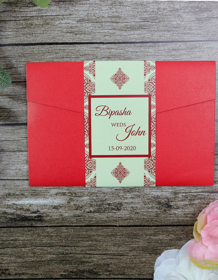 Crimson Damask Pocket Fold Invitation ABC 886