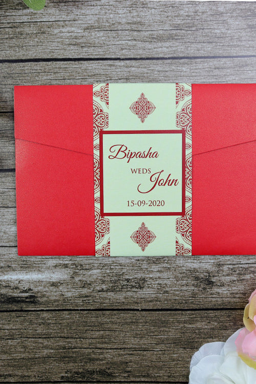 Load image into Gallery viewer, Crimson Damask Pocket Fold Invitation ABC 886
