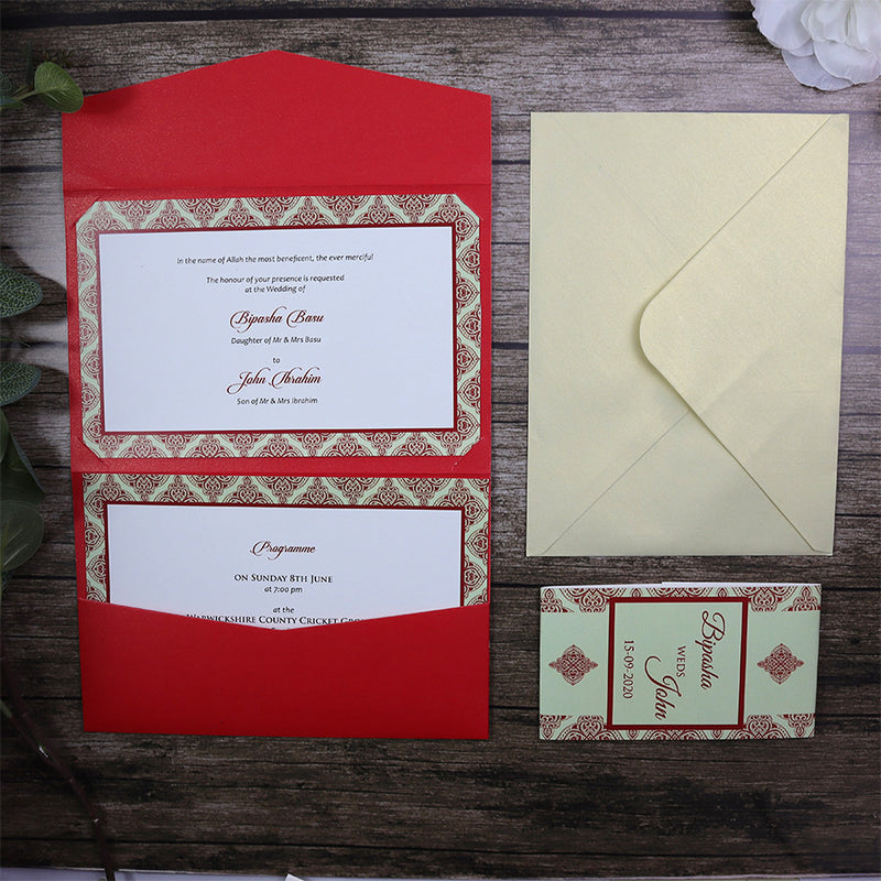 Crimson Damask Pocket Fold Invitation ABC 886