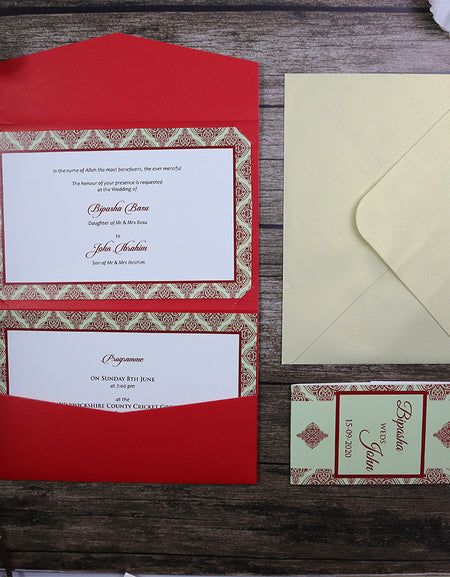 Crimson Damask Pocket Fold Invitation ABC 886