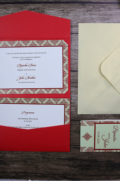 Load image into Gallery viewer, Crimson Damask Pocket Fold Invitation ABC 886
