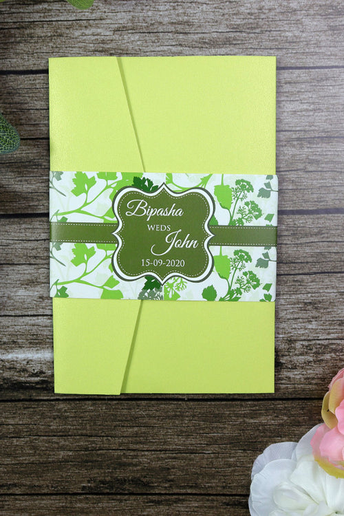 Load image into Gallery viewer, Green Botanical Pocket Invitation ABC 889
