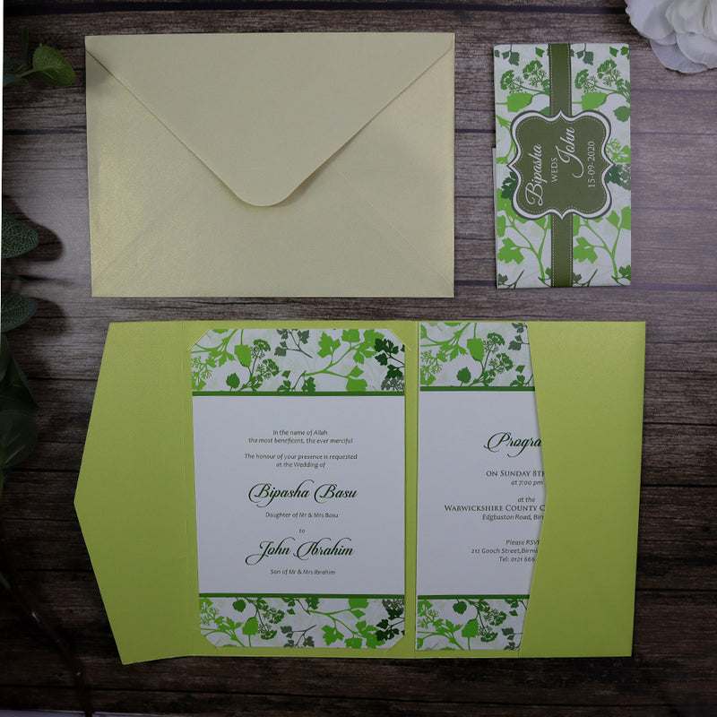 Green Botanical Pocket Invitation ABC 889