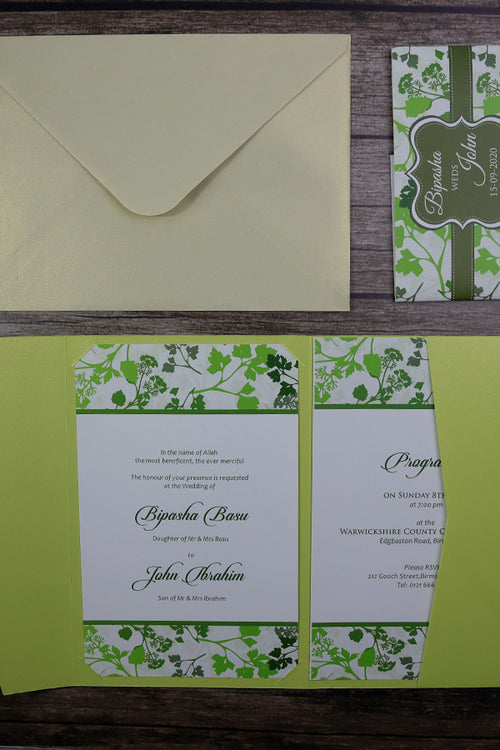 Load image into Gallery viewer, Green Botanical Pocket Invitation ABC 889
