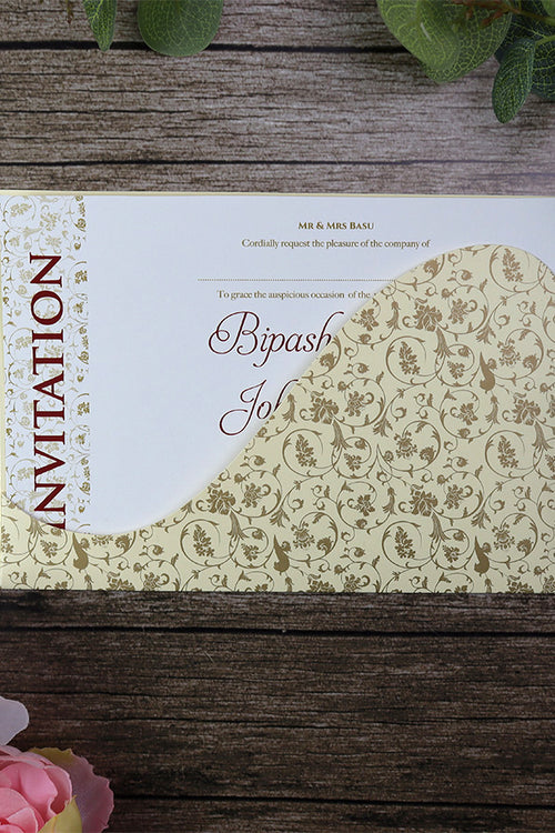 Load image into Gallery viewer, ABC 890 Vintage Floral Pocket Invitation in cream
