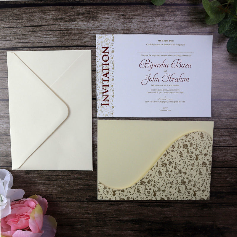 ABC 890 Vintage Floral Pocket Invitation in cream