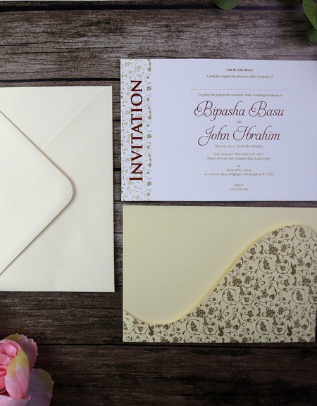 ABC 890 Vintage Floral Pocket Invitation in cream