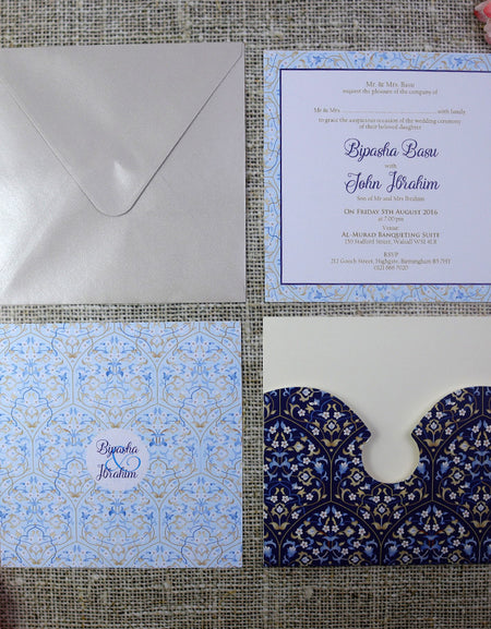 ABC 961 Blue Yellow Arabesque Invitation