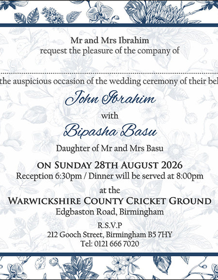 ABC 1291 Blue Floral Flat Invitation