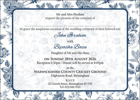 ABC 1291 Blue Floral Flat Invitation