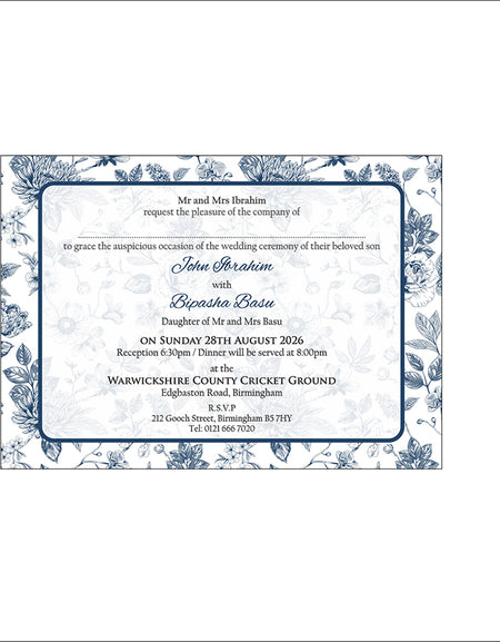 ABC 1291 Blue Floral Flat Invitation