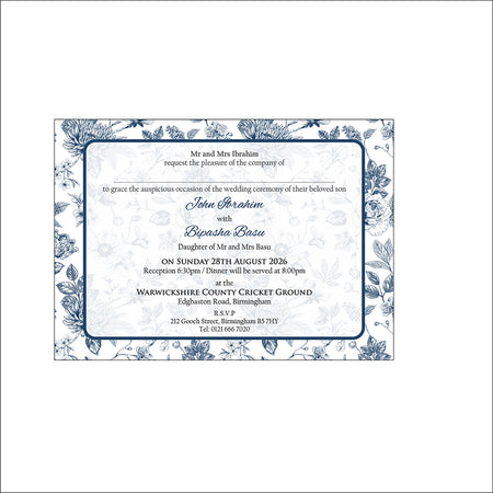 ABC 1291 Blue Floral Flat Invitation