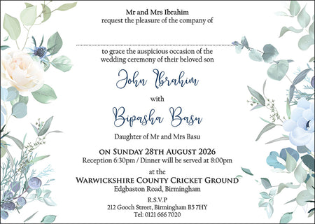 ABC 1292 Blue Floral Flat Invitation