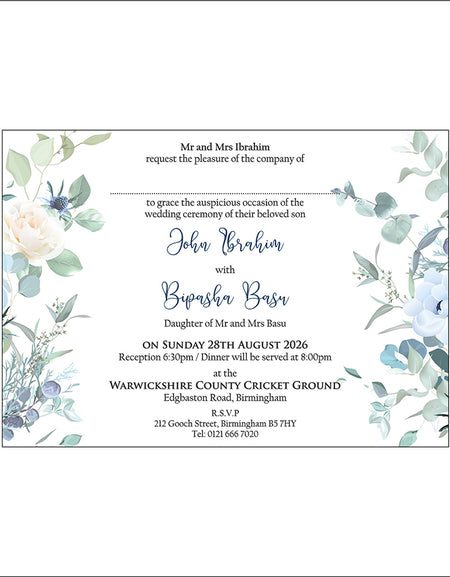 ABC 1292 Blue Floral Flat Invitation