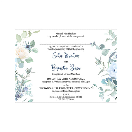 ABC 1292 Blue Floral Flat Invitation