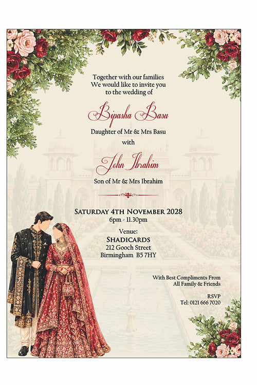 Load image into Gallery viewer, ABC 1309 Floral A5 Invitation with Bride &amp; groom Caricature
