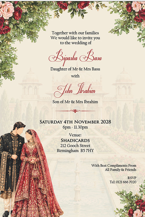 Load image into Gallery viewer, ABC 1309 Floral A5 Invitation with Bride &amp; groom Caricature
