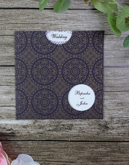 Moroccan tiles Square blue and gold pocket Invitation ABC 401