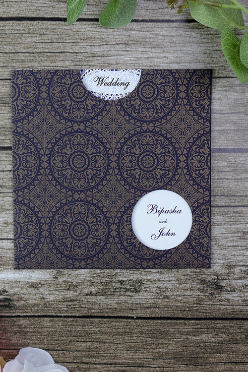 Load image into Gallery viewer, Moroccan tiles Square blue and gold pocket Invitation ABC 401

