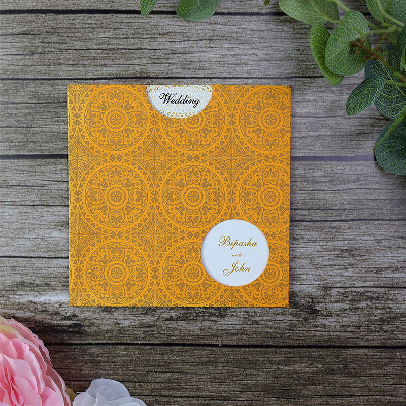 Orange and Gold Arabesque design pocket invite - ABC 410