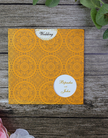Orange and Gold Arabesque design pocket invite - ABC 410