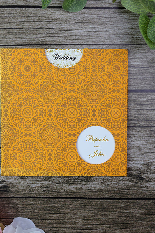 Load image into Gallery viewer, Orange and Gold Arabesque design pocket invite - ABC 410
