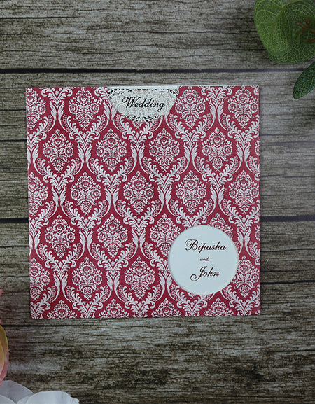 ABC 419 Amaranth red damask design pocket invitations