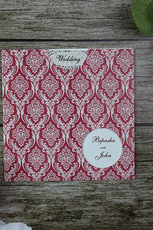 Load image into Gallery viewer, ABC 419 Amaranth red damask design pocket invitations
