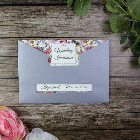 Silver Floral pocket Invitation - ABC 518
