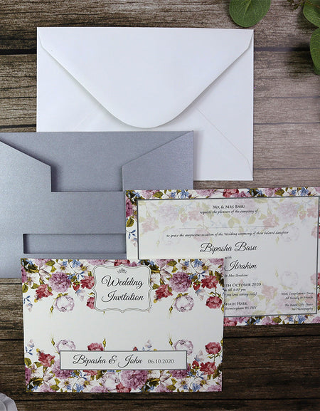 Silver Floral pocket Invitation - ABC 518