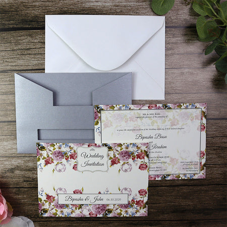 Silver Floral pocket Invitation - ABC 518