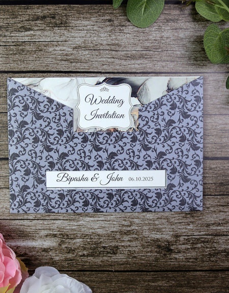 Silver & Black Marble pocket Invitation ABC 518
