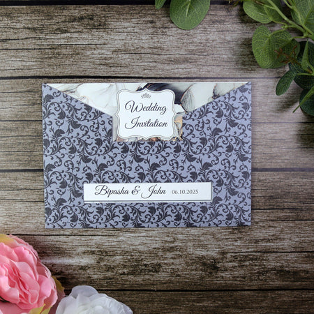 Silver & Black Marble pocket Invitation ABC 518