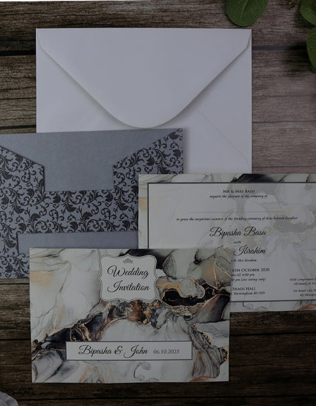 Silver & Black Marble pocket Invitation ABC 518
