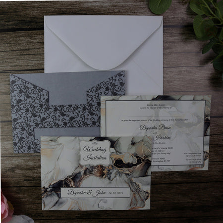 Silver & Black Marble pocket Invitation ABC 518