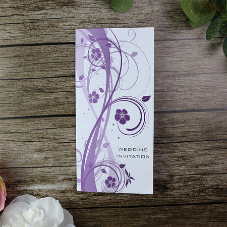 ABC 523 Oyster white wedding invitation whimsical fronds in lavender