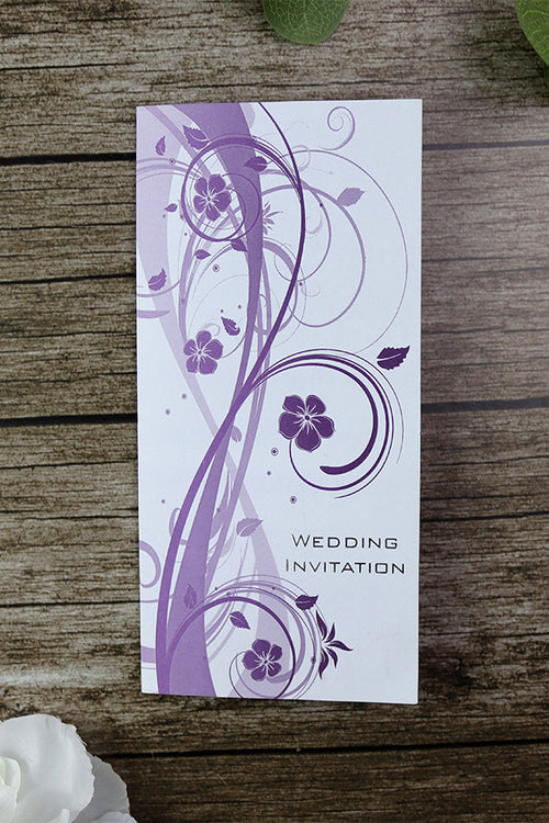 Load image into Gallery viewer, ABC 523 Oyster white wedding invitation whimsical fronds in lavender
