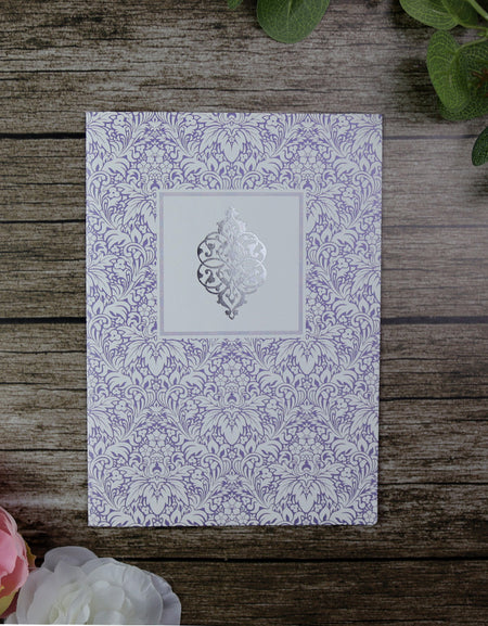 ABC 527 Light blue and silver damask Invitation