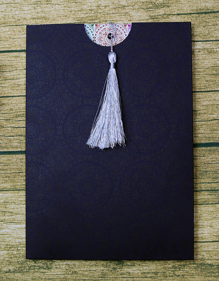 ABC 590 A5 Sized Damask Design Navy Pocket Invite