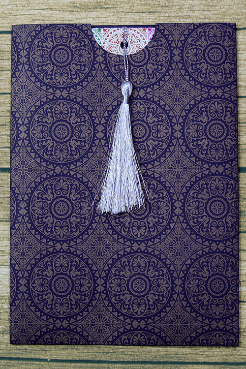 Load image into Gallery viewer, ABC 591 Moroccan Arabesque Tile Blue &amp; Gold A5 Pocket Invitation with Silver Tassel
