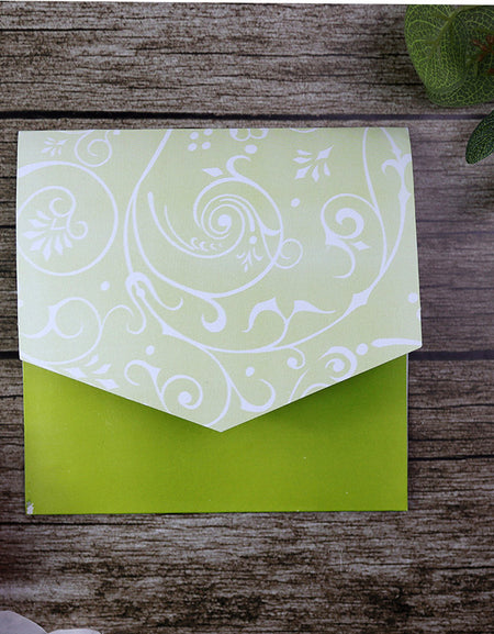 ABC 601 Mint green floral pocket party invitations