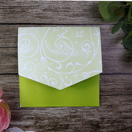 ABC 601 Mint green floral pocket party invitations