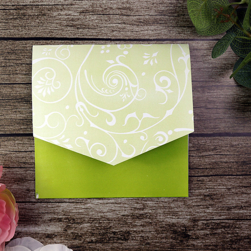 ABC 601 Mint green floral pocket party invitations