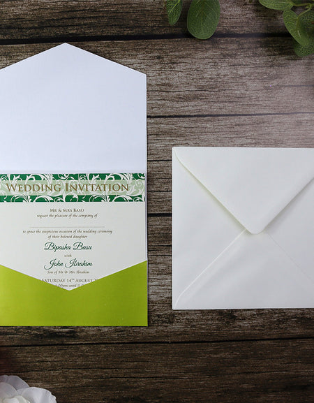 ABC 601 Mint green floral pocket party invitations