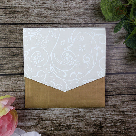 ABC 602 brown and gold square pocket wedding invitation