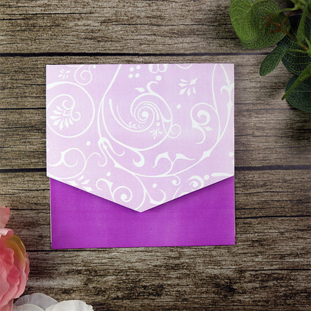 ABC 603 purple and gold square pocket wedding invitation