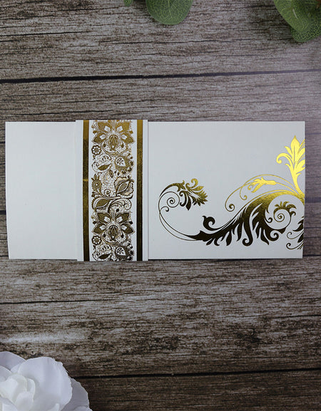 Gold letterpress foiled A4 3 fold Floral accent band invitation ABC 616